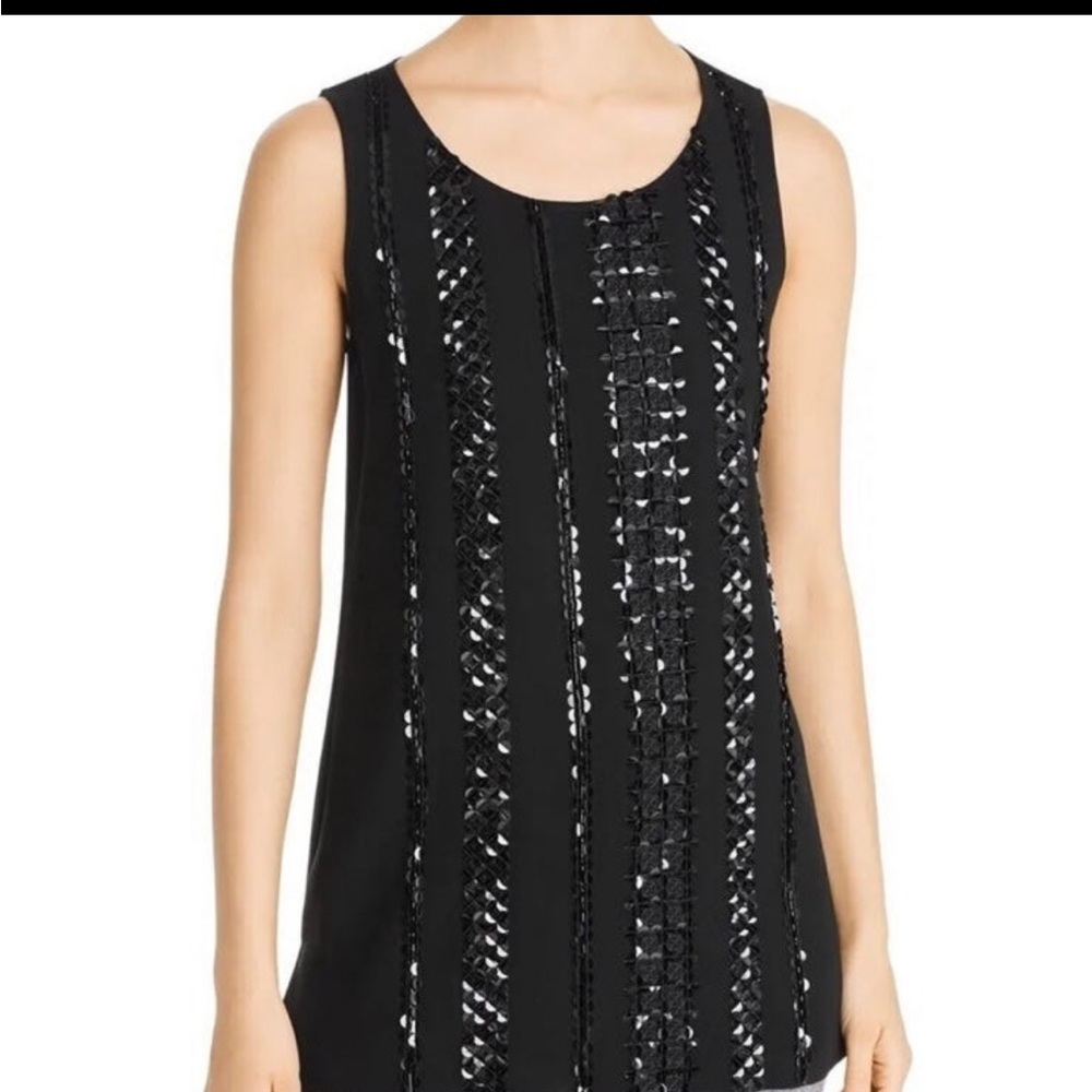 Lafayette New York 148 Black Sequin Embellished Sleeveless High Low Hem Blouse